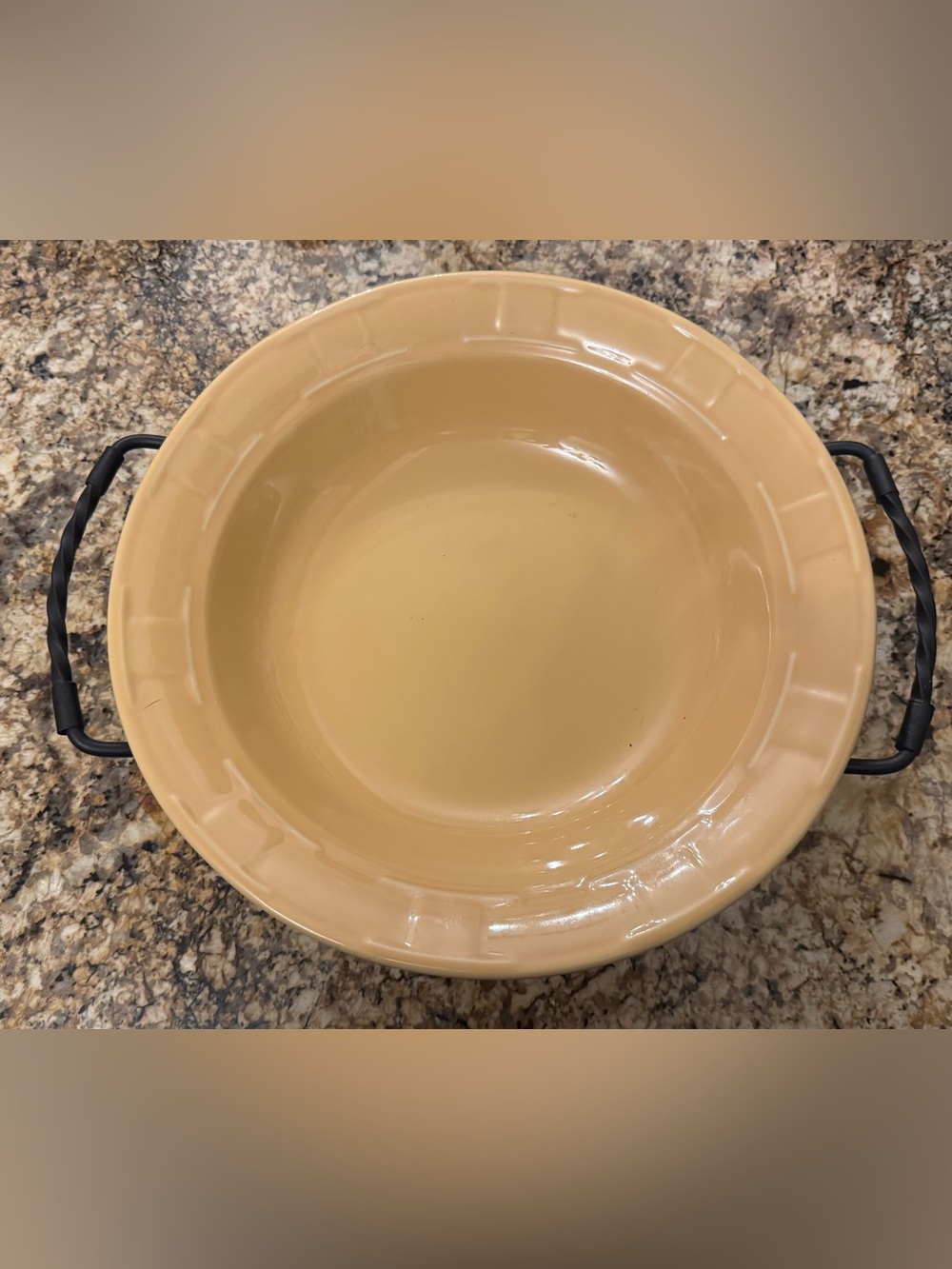 LONGABERGER Butternut Glazed Ceramic Serving Bowl with Wrought Iron serving base